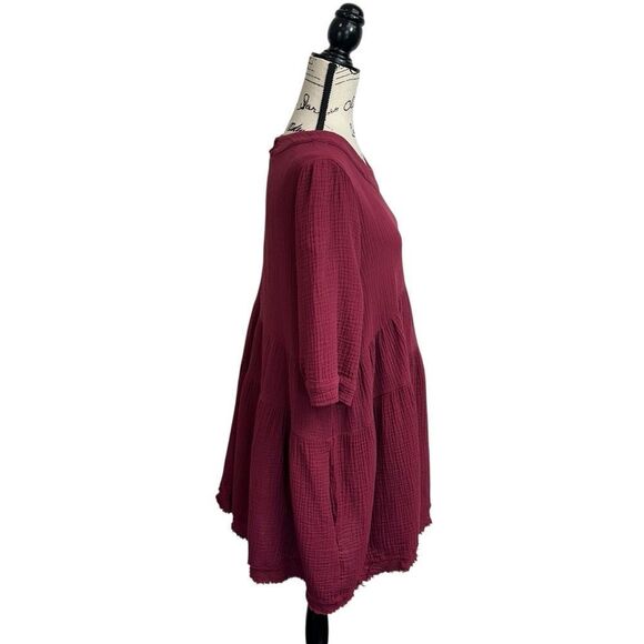 Newbury Kustom Maroon Textured Gauze Tiered Shift Babydoll Mini Dress, Small - Picture 3 of 10